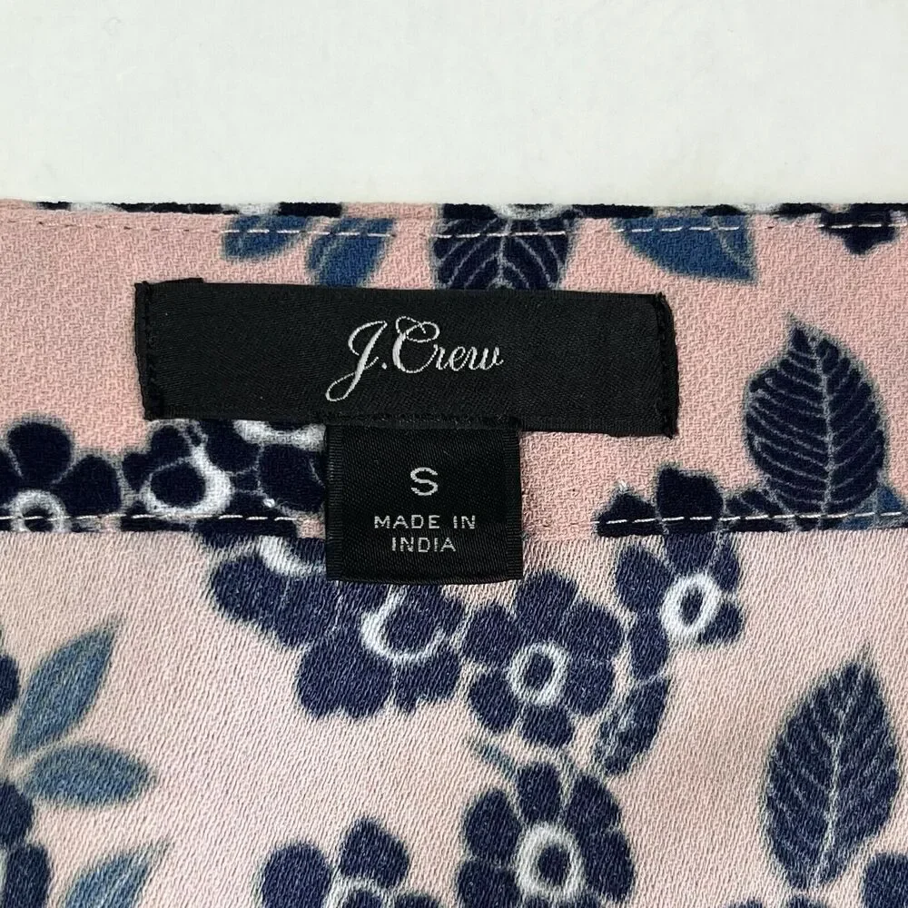 J Crew Floral Blouse Pink Womens S Peplum Long Sleeve Faux Wrap Cottagecore